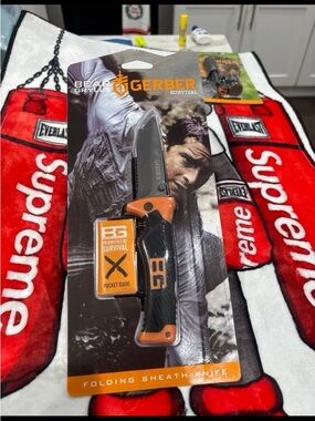 Gerber Black & Orange Folding Survival Knife with BG Pocket Guide